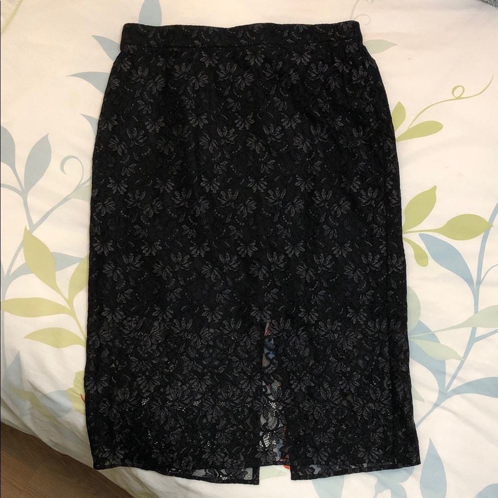 Addition Elle Black Floral Lace Pencil Skirt